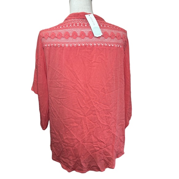 💥2/$15 NWT JohnPaulRichard stitch fix coral tie front lace insert top small - Picture 5 of 13